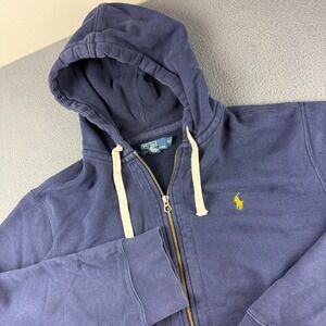 Polo‎ Ralph Lauren Hoodie Men's 2XL Blue Thermal Hood Waffle Fleece Vintage Pony